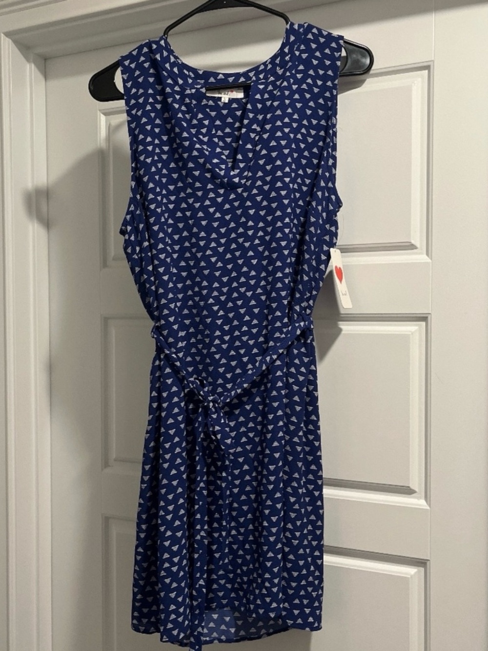Sleeveless Blue Print Tie-Waist Dress